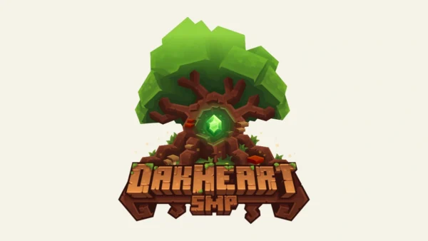 Oakheart SMP logo with a leafy tree and green gemstone above the name.