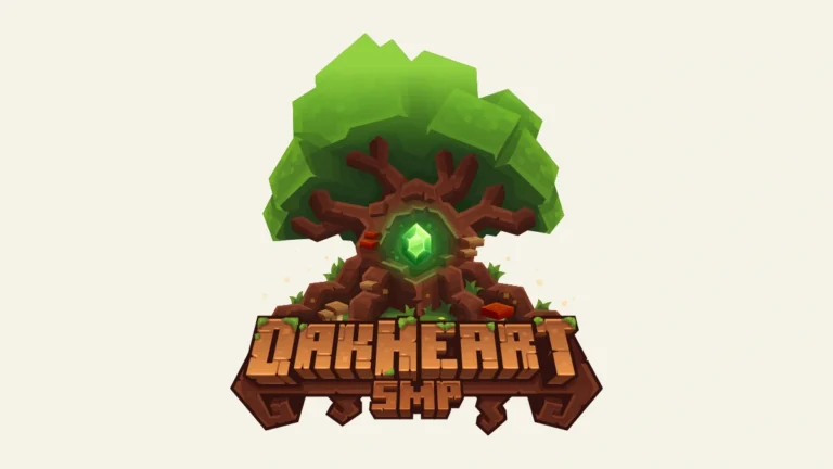 Oakheart SMP logo with a leafy tree and green gemstone above the name.