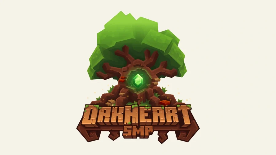 Oakheart SMP logo with a leafy tree and green gemstone above the name.